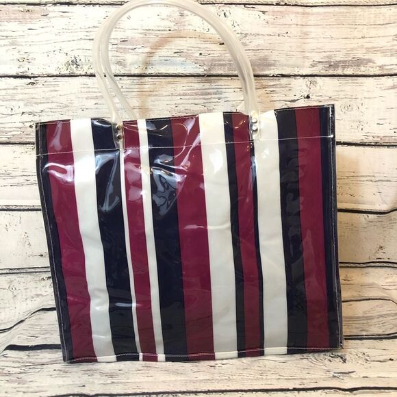 Dress barn shopping tote stripe pattern plastic beach vibes spacious trend - Picture 15 of 15